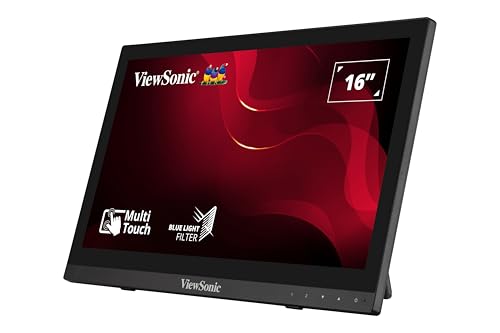 ViewSonic TD1630-3 Moniteur Portable Tactile 16'' 1366 x 768, moniteur tactile capacitif projeté 10 points, 190 nits, VGA, HDMI, haut-parleurs, design en présentoir