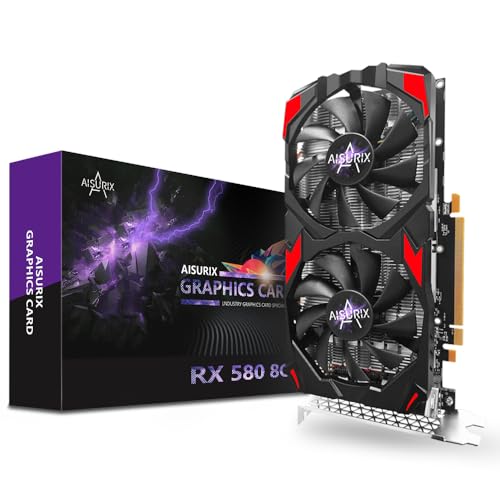 Kelinx AISURIX RX 580 Carte graphique, 2048SP, Real 8 Go, GDDR5, 256 bits, 2XDP, HDMI, PCI Express 3.0 avec arrêt de ventilateur pour ordinateur de bureau, GPU