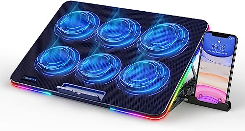 LIANGSTAR Refroidisseur PC pour Ordinateur Portable,10 éclairage RGB Les Modes 7 Hauteur Réglable, 2 Lndépendant La Vitesse Contrôler, Parfait pour Ordinateur Portable 12-17 Pouces