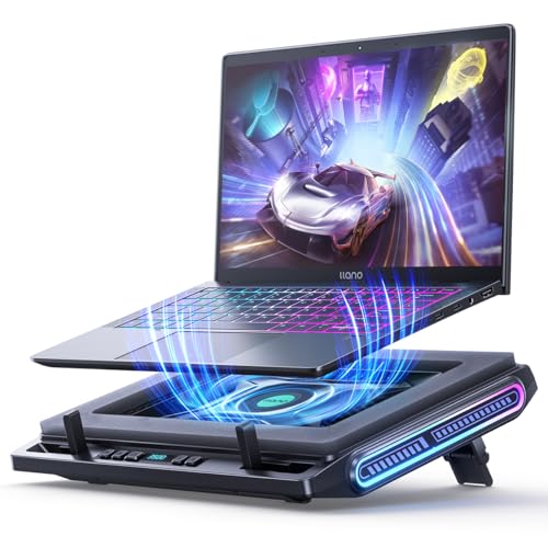 llano Rafraîchisseur de Portable RGB Gaming avec Ventilateur Turbo Externe Puissant de 4,72’’, Refroidissement Rapide pour Ordinateurs Portables de 13 à 17,3’’, contrôle des Touches, 4 USB C A.