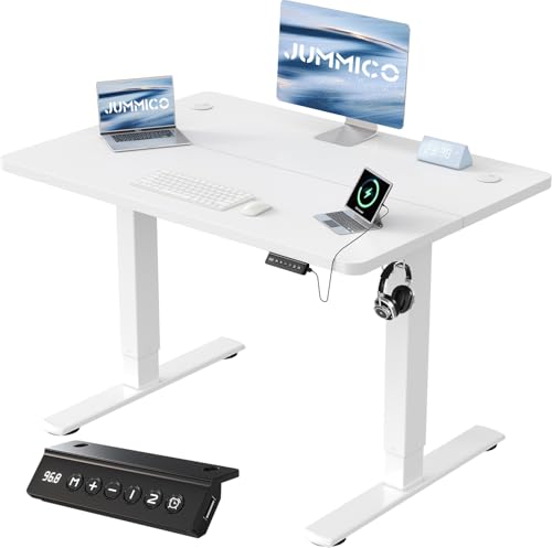 JUMMICO Bureau Assis Debout 100×60 cm, Rappel Posture, 2 Mémoires, Blanc