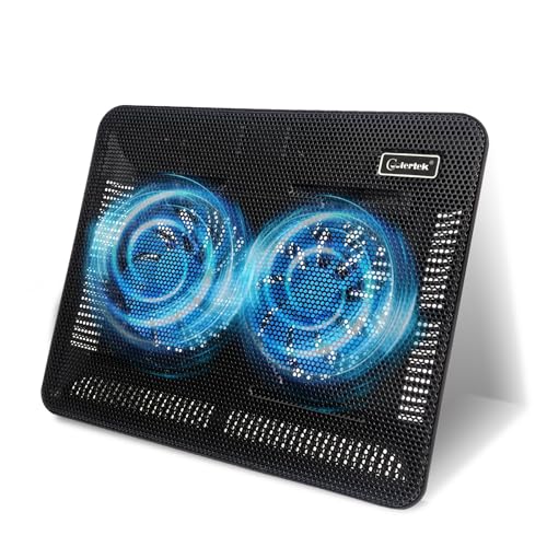 Coolertek Tapis de refroidissement pour ordinateur portable fin et silencieux avec 2 ventilateurs à DEL bleues, alimentation USB, angle réglable, convient aux ordinateurs portables de 11 à 14