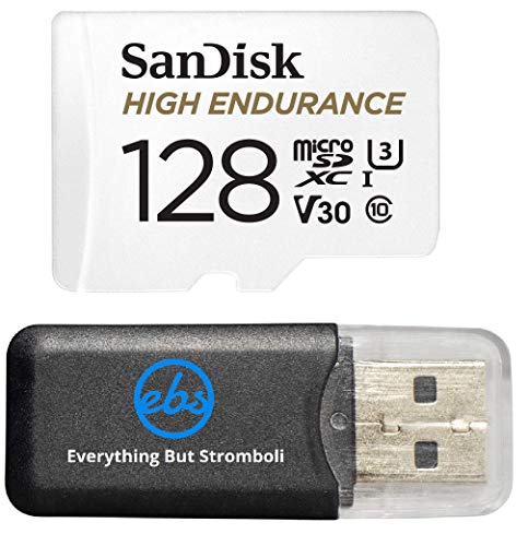 SanDisk Carte mémoire microSDXC haute endurance 128 Go pour caméras embarquées et caméras vidéo (SDSQQNR-128G-GN6IA) Classe 10 avec (1) lecteur de carte MicroSD Everything But Stromboli