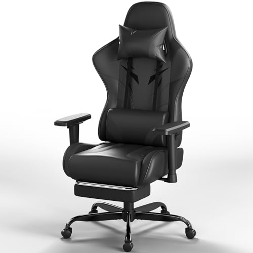 JUMMICO Chaise de Gaming avec Accoudoirs Réglables, Chaise de Bureau Érgonomique avec Repose-Pieds, Chaise Gamer avec Capacité de Charge 150 kg, Noir