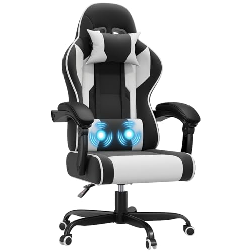 JUMMICO Jetstream Chaise de Gaming Ergonomique avec Fonction Massage, Chaise de Bureau, 150 kg, Blanche