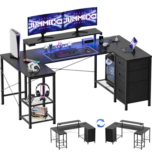 JUMMICO Bureau Gaming en U Réversible 170x95cm, Bureau d'angle, USB, Noir