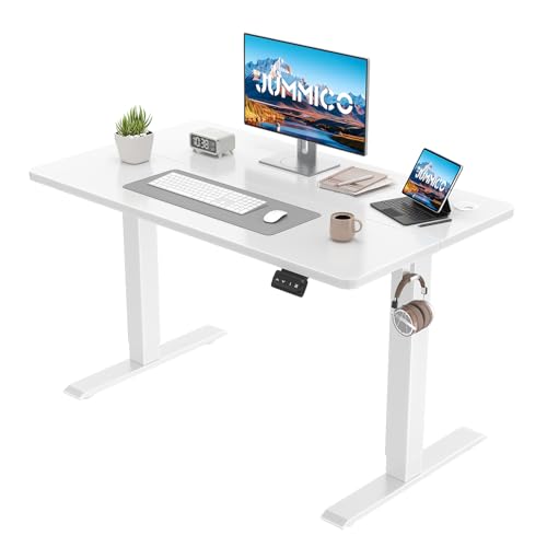 JUMMICO Bureau Assis Debout Électrique,Réglable en Hauteur Bureau Assis Debout Assis Debout électrique Réglable en Hauteur Bureau avec Fonction Mémoire avec Crochet,Standing Desk, 100x60cm Blanc