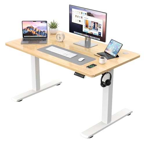 JUMMICO Bureau Assis Debout Plateau de Table d'un Seul Tenant, Électrique en Hauteur, avec Fonction Mémoire, Bureau Réglable en Hauteur pour PC, Bureau Gaming, 110 x 53 cm, Beige