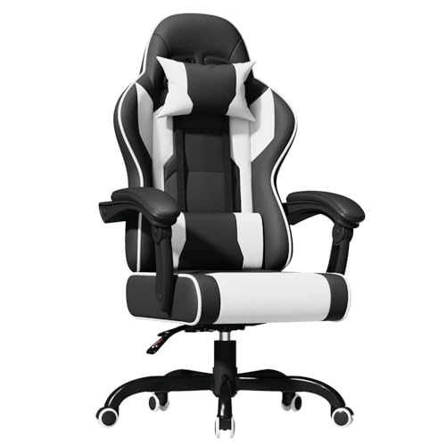 JUMMICO Jetstream Fauteuil De Bureau, Chaise Gaming Ergonomique avec Repose-Pieds, Chaise De Jeu avec Fonction De Massage, Chaise De Bureau À Élévation Pneumatique, 150 Kg, Blanc