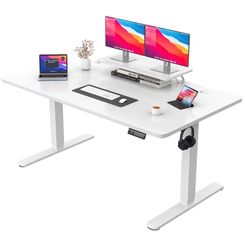 JUMMICO Bureau Assis Debout électrique,Contrôle De La Mémoire à 2 Vitesses Système,Anti-Collision Bureau Réglable en Hauteur,Standing Desk,160x70cm Blanc