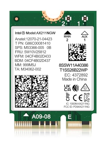 WiFi 6E Wireless Card AX211 NGW. Only Support CNVio2 Protocol and 12 13th Generation CPU, Bluetooth 5.3, Tri-Band 5400Mbps, Network Adapter for Laptop Support Windows 10 11 (64bit),Linux.