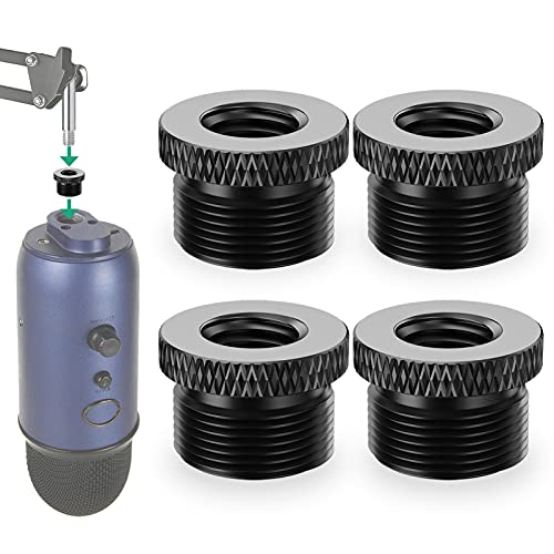 Rigych Lot de 4 adaptateurs de filetage de microphone en métal 3 8 femelle vers 5 8 mâle de perche pour Blue Yeti, Yeti Pro, Blue Yeti X, Blue Snowball, Razer Seiren X, Razer Seiren Mini (Noir)