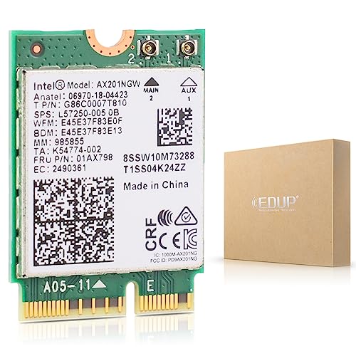 Intel AX201NGW Carte sans Fil Wi-FI 6 M.2 CNVio2, Bluetooth 5.2, 2400 Mbps 2,4 GHz 5 GHz Adaptateur réseau pour Ordinateur Portable Compatible Windows 10 11 (64 Bits) Linux Chrome OS Uniquement