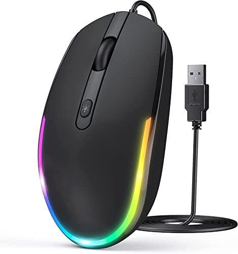 Seenda Souris Filaire rétroéclairée à LED RVB avec câble USB de 1,5 m, 1600 dpi, silencieuse, Ergonomique, Portable, Souris Filaire pour Tous Les appareils USB – Noir