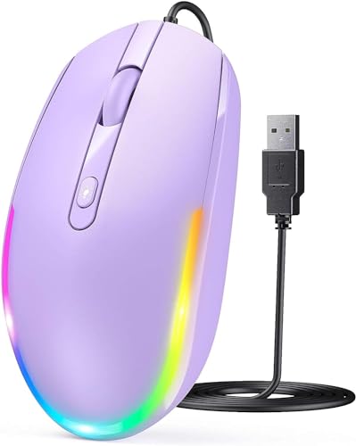 Seenda Souris Filaire rétroéclairée à LED RVB avec câble USB de 1,5 m, 1600 dpi, silencieuse, Ergonomique, Portable, Souris Filaire pour Tous Les appareils USB – Violet