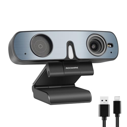 ROCWARE Caméra de streaming, RC28 Webcam pour streaming avec microphone de jeu, FOV réglable, mode Hi-Fi, webcam 1080p 60fps pour streaming OBS jeux zoom Skype FaceTime équipes