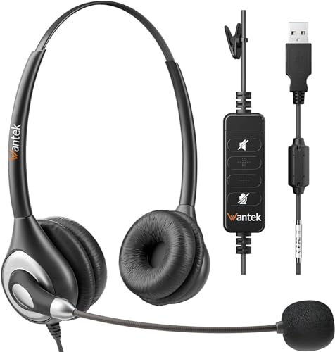 Wantek Casque USB avec Microphone pour PC Portable Casque d'ordinateur avec réduction du Bruit du Microphone Casque de Travail de Bureau avec contrôle du Volume intégré et Fonction silencieuse