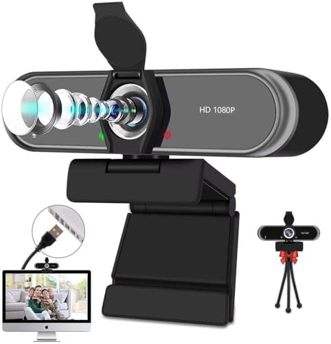 Bauzrryi Webcam Full HD 1080p avec microphone, grand angle de 110°, autofocus, USB Plug and Play, pour vidéoconférence, streaming, avec trépied