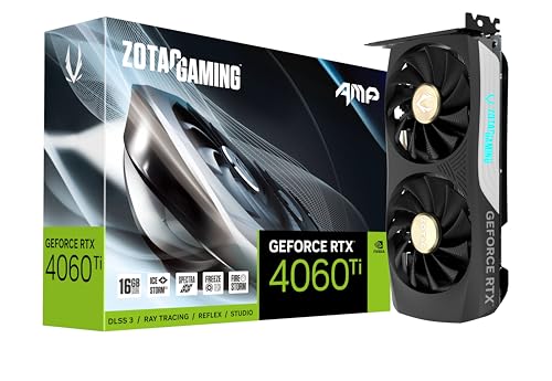 ZOTAC Gaming GeForce RTX 4060 Ti 16 Go AMP DLSS 3 16 Go GDDR6 128 bits 18 Gbps PCIE 4.0 Carte graphique de jeu compacte, IceStorm 2.0 Refroidissement avancé, éclairage Spectra RVB, ZT-D40620F-10M