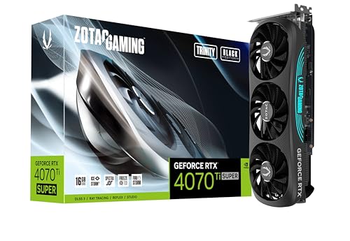ZOTAC Gaming GeForce RTX 4070 Ti Super Trinity Black Edition DLSS 3 16 Go GDDR6X 256-bit 21 Gbps PCIE 4.0 Carte graphique de jeu, IceStorm 2.0 Refroidissement avancé, éclairage Spectra RVB, ZT-D40730D