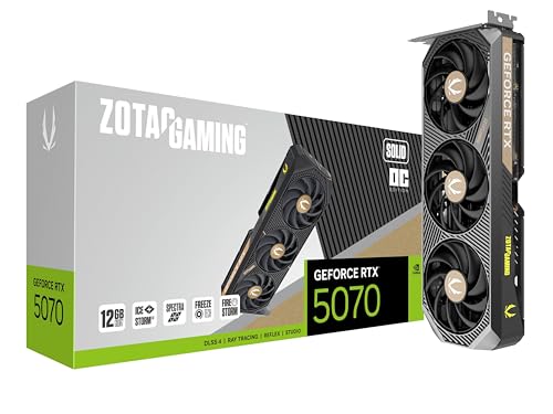 ZOTAC Gaming GeForce RTX 5070 Solid OC DLSS 4 12 Go GDDR7 192 Bits 28 Gbps PCIE 5.0 Carte Graphique de Jeu, Refroidissement IceStorm 2.0, éclairage Spectra RVB, ZT-B50700J-10P
