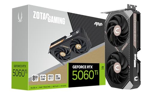 ZOTAC Gaming GeForce RTX 5060 Ti 8 Go AMP DLSS 4 8 Go GDDR7 128 Bits 28 Gbps PCIE 5.0 Carte Graphique de Jeu, Refroidissement IceStorm 2.0, éclairage LED Blanc, ZT-B50610F-10M