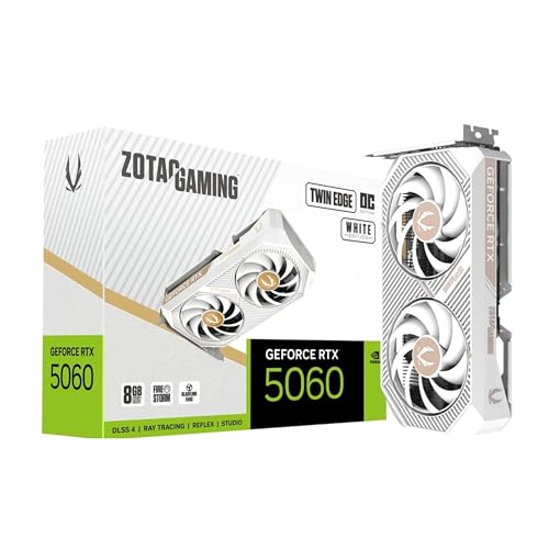 ZOTAC Gaming GeForce RTX 5060 Twin Edge OC White Edition DLSS 4 8 Go GDDR7 128 bits 28 Gbps PCIE 5.0 Carte graphique de jeu, carte compacte prête pour SFF, ZT-B50600Q-10M