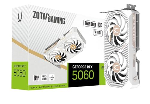 ZOTAC Gaming GeForce RTX 5060 Twin Edge OC White Edition DLSS 4 8 Go GDDR7 128 bits 28 Gbps PCIE 5.0 Carte graphique de jeu, carte compacte prête pour SFF, ZT-B50600Q-10A