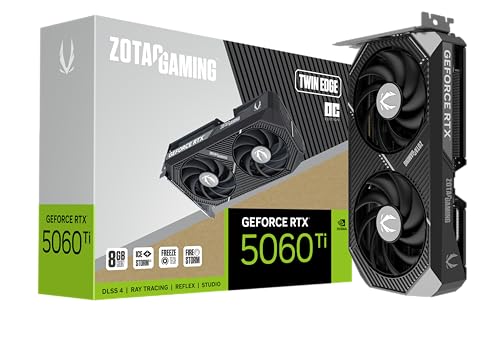 ZOTAC Gaming GeForce RTX 5060 Ti 8GB Twin Edge OC DLSS 4 8GB GDDR7 128-bit 28Gbps PCIE 5.0 Carte Graphique Gaming IceStorm 2.0, Refroidissement SFF, ZT-B50610H-10A