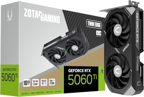 ZOTAC ZT-B50620H-10A Gaming GeForce RTX 5060 Ti 16GB Twin Edge OC DLSS 4 16GB GDDR7 128 Bits Carte Graphique 28 Gbit s, PCIE 5.0 Gaming Card, IceStorm 2.0 Cooling, SFF-Ready, ZT-B50620HH-10-10 A