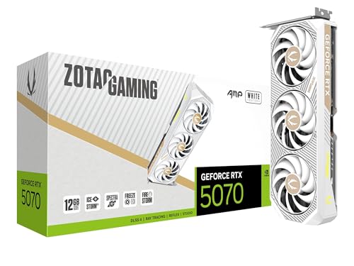 ZOTAC Gaming GeForce RTX 5070 AMP White Edition DLSS 4 12 Go GDDR7 192 Bits 28 Gbps PCIE 5.0 Carte Graphique de Jeu, Refroidissement IceStorm 2.0, éclairage Spectra RVB, ZT-B50700FQ-10A