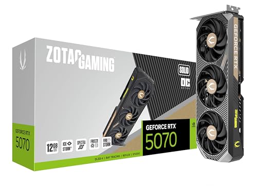 ZOTAC Gaming GeForce RTX 5070 Solid OC DLSS 4 12 Go GDDR7 192 Bits 28 Gbps PCIE 5.0 Carte Graphique de Jeu, Refroidissement IceStorm 2.0, éclairage Spectra RVB, ZT-B50700J-10A