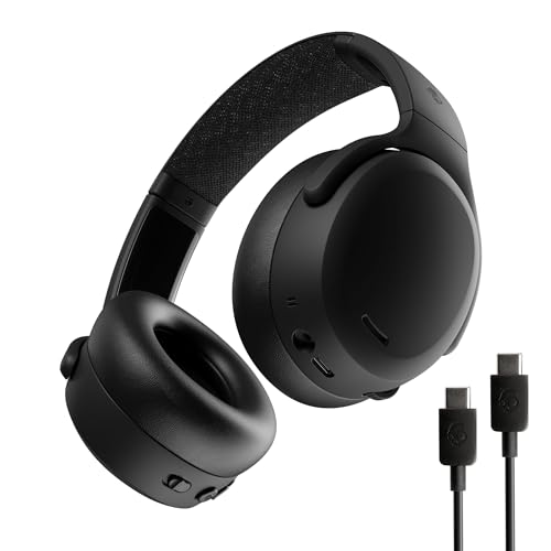 Skullcandy Crusher ANC 2 Casque Supra-Auriculaire à Suppression de Bruit sans Fil avec Basses Sensorielles, Autonomie 50 h, Skull-IQ, Compatible Alexa, Microphone, Compatible Bluetooth - Noir