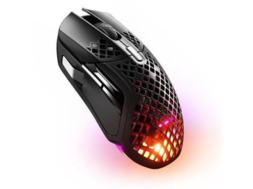 SteelSeries Aerox 5 Wireless Holey Souris Gaming RGB Ultra Légère Résistant à l'eau 9 Boutons Bluetooth 2.4GHz Capteur Optique TrueMove Air 18K DPI