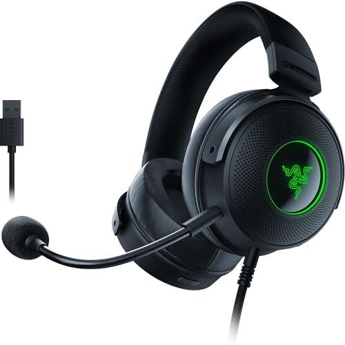Razer Kraken V3 HyperSense Casque de Jeu USB avec Technologie Tactile Driver Triforce Titanium 50 mm, Tissu Hybride et Coussin en Mousse à mémoire de Forme en Cuir synthétique, Microphone Amovible