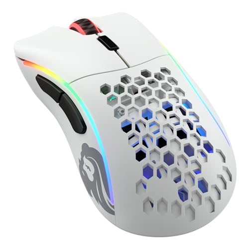 Glorious Gaming Model D- (Petite) Wireless Souris de Jeu sans Fil - Superlégère, Design nid d’Abeille 67 g, RGB, Ergonomique, sans Fil 2,4 GHz sans Latence, Jusqu’à 71 h de Batterie - Blanc Mat