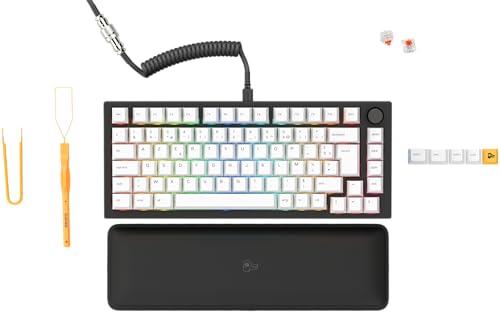 GLORIOUS Gaming GMMK Pro 75 - Clavier de Jeu mécanique modulaire, TKL, Cadre 1,5 kg, Personnalisable, câble spiralé, Repose-Poignets, Touches Blanches, RGB - Disposition française AZERTY - Noir