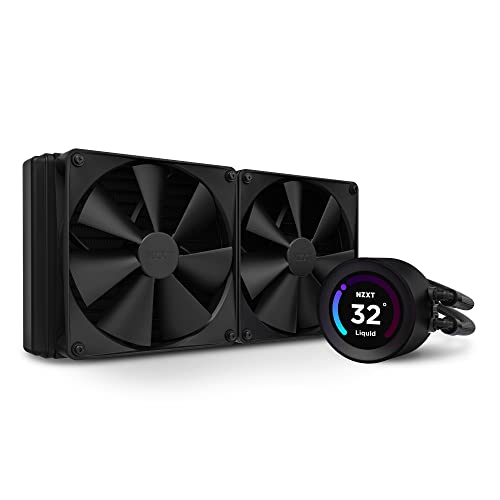 NZXT Kraken Elite 280 – RL-KN28E-B1-280mm AIO CPU Liquid Cooler – Écran LCD personnalisable de 6 cm pour images, mesures de performance et plus encore – Pompe haute performance – 2 ventilateurs F140P