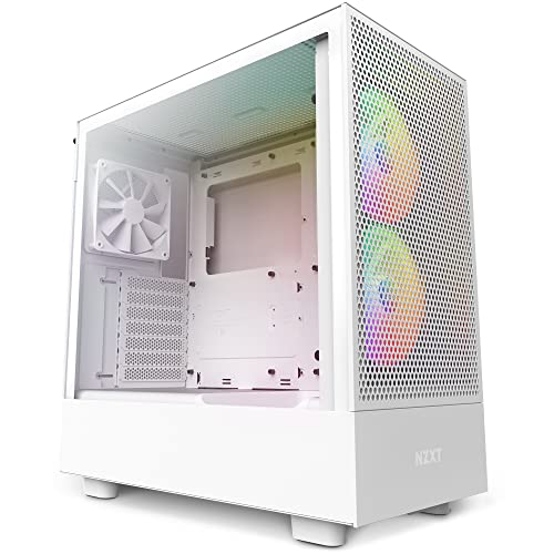 NZXT Boîtier PC Gaming H5 Flow RGB Compact ATX - Panneau Avant perforé à Haut débit d'air - Panneau latéral en Verre trempé - Gestion des câbles - 2 Ventilateurs F140 RGB Core - Support de radiateur