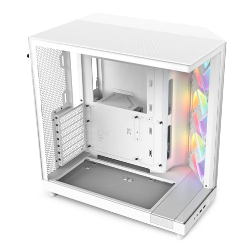 Nzxt H6 Flow RGB CC-H61FW-R1 Boîtier Moyen-Tour Compact Double Chambre Airflow Comprend 3 Ventilateurs 120 mm RGB Panneaux panoramiques en Verre Panneaux Airflow Haute Performance Blanc