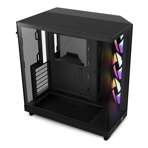 Nzxt H6 Flow RGB CC-H61FB-R1 Boîtier Moyen-Tour Compact Double Chambre Airflow Comprend 3 Ventilateurs 120 mm RGB Panneaux panoramiques en Verre Panneaux Airflow Haute Performance Noir