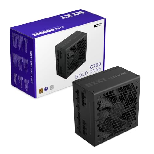 NZXT C750 Gold Core - Alimentation ATX 3.1 750W - 80 Plus Gold - Cybenetics Platinum - Entièrement modulaire - PCIe 5.1 300W 12V-2x6 - Ventilateur Zéro RPM - Condensateurs 105°C - Noir