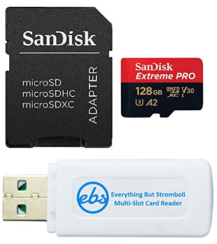 SanDisk Extreme Pro Carte mémoire micro SD compatible avec caméra d'action GoPro Hero 12 Noir 128 Go (SDSQXCD-128G-GN6MA) avec lecteur de carte Everything But Stromboli MicroSDXC et SD