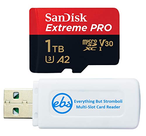SanDisk Extreme Pro Carte mémoire micro SD 1 To compatible avec caméra d'action GoPro Hero 12 Noir (SDSQXCD-1T00-GN6MA) Ensemble avec 1 Everything But Stromboli MicroSDXC et lecteur de carte SD