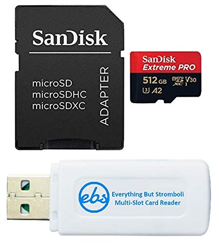 SanDisk Carte mémoire microSD Extreme Pro avec adaptateur Fonctionne avec drone d'action DJI Mini 4 Pro (SDSQXCD-512G-GN6MA) A2 UHS-I U3 4K avec 1 lecteur de carte micro SDXC et SD Everything But