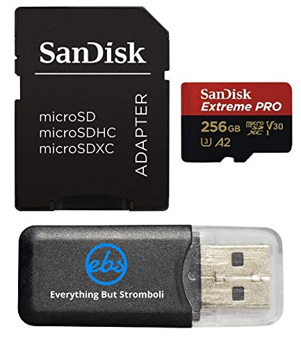 SanDisk Extreme Pro Carte microSDXC 256 Go compatible avec les drones DJI Avata 2, Mini 4K (SDSQXCD-256G-GN6MA) avec vitesse de lecture jusqu'à 200 Mo s Bundle avec 1 lecteur de carte microSD