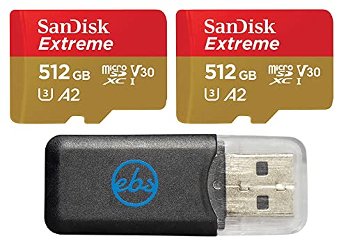 SanDisk Lot de 2 cartes mémoire microSD 512 Go Extreme Fonctionne avec caméra d'action GoPro Hero11 Black et Hero11 Black Mini (SDSQXAV-512G-GN6MN) avec 1 lecteur de carte Everything But Stromboli