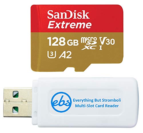 SanDisk Extreme Carte microSDXC 128 Go compatible avec les téléphones Samsung Galaxy A14 5G, A24, A34 5G, A54 5G (SDSQXAA-128G-GN6MN) avec 1 lecteur de carte microSD Everything But Stromboli