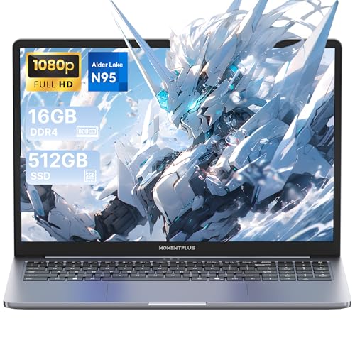 MOMENTPLUS VIE16 16 Pouces Ordinateur Portable, avec N95 Processor, Jusqu'à 3,4GHz, 16Go DDR4 512Go NVMe SSD, 1200P Écran PC Portable, Type-C, USB 3.0, Wi-FI 5, Bluetooth 5.0, Clavier Rétroéclairé