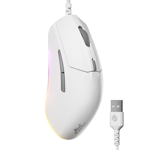 SteelSeries Rival 3 Gen 2 Souris de jeu — Capteur optique TrueMove Core 8500 DPI — Durabilité de 60 millions de clics — Faible latence — 77 g Légère — Pieds 100 PTFE — RVB — Blanc